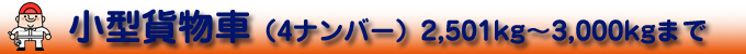 小型貨物車(4ナンバー)2,501kg～3,000kgまで